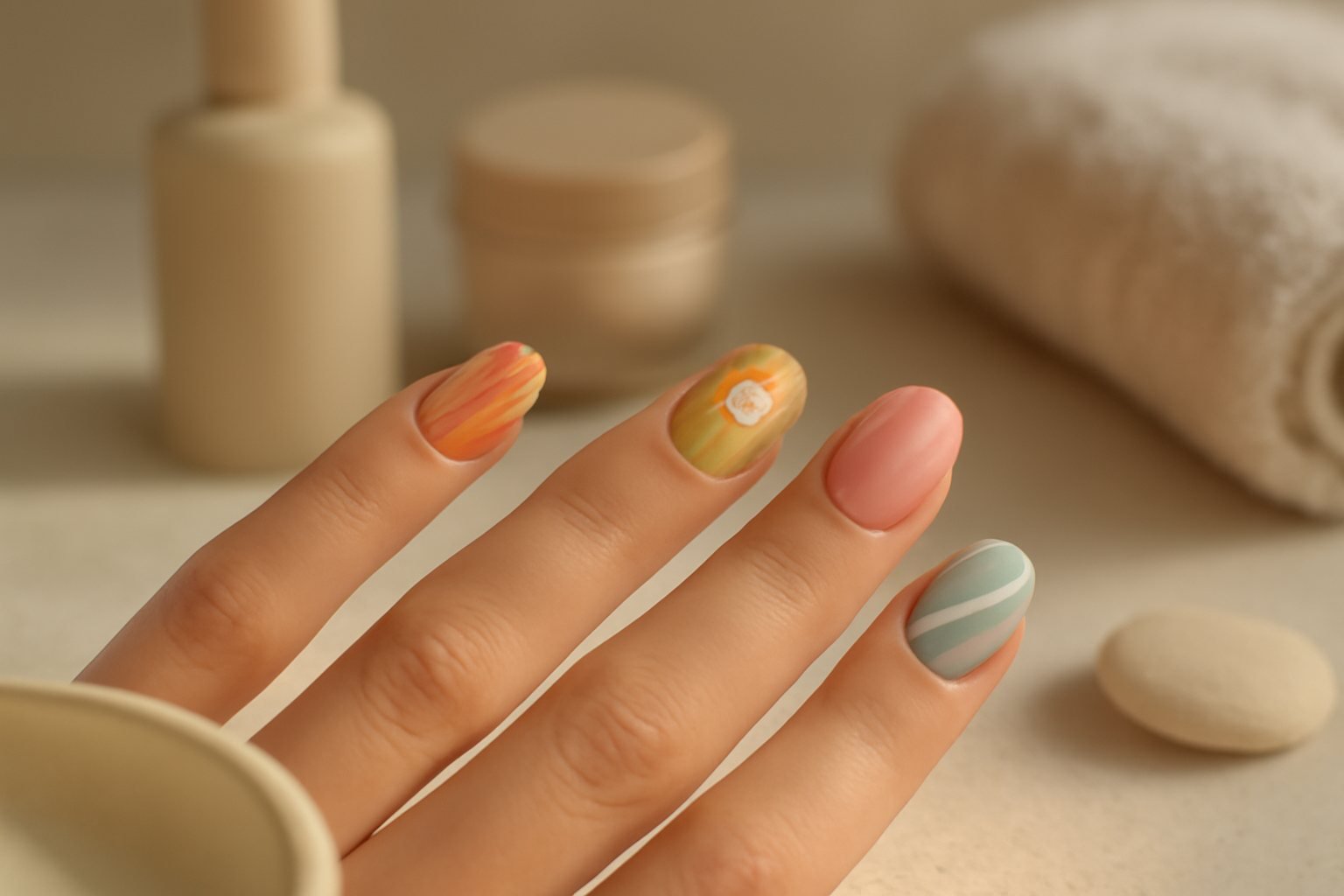 Sommerliche Nagelkunst mit Motiven